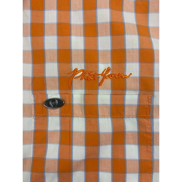 Phat Farm Y2K Button Shirt Cotton Orange Plaid Street Skater Hip Hop 2XL XXL - Picture 4 of 15